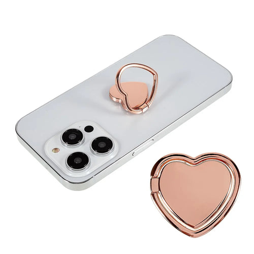 Love Heart Shaped Cell Phone Ring Holder 360 Degree Rotation Finger Ring Kickstand Metal Phone Grip - Rose Gold - 1
