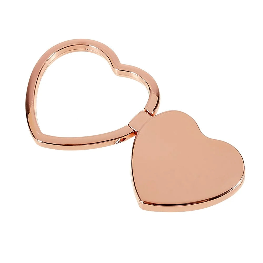 Love Heart Shaped Cell Phone Ring Holder 360 Degree Rotation Finger Ring Kickstand Metal Phone Grip - Rose Gold - 3