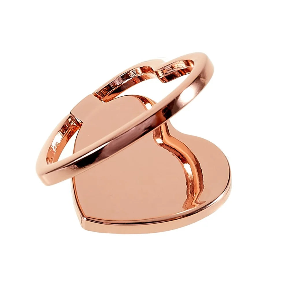 Love Heart Shaped Cell Phone Ring Holder 360 Degree Rotation Finger Ring Kickstand Metal Phone Grip - Rose Gold - 4