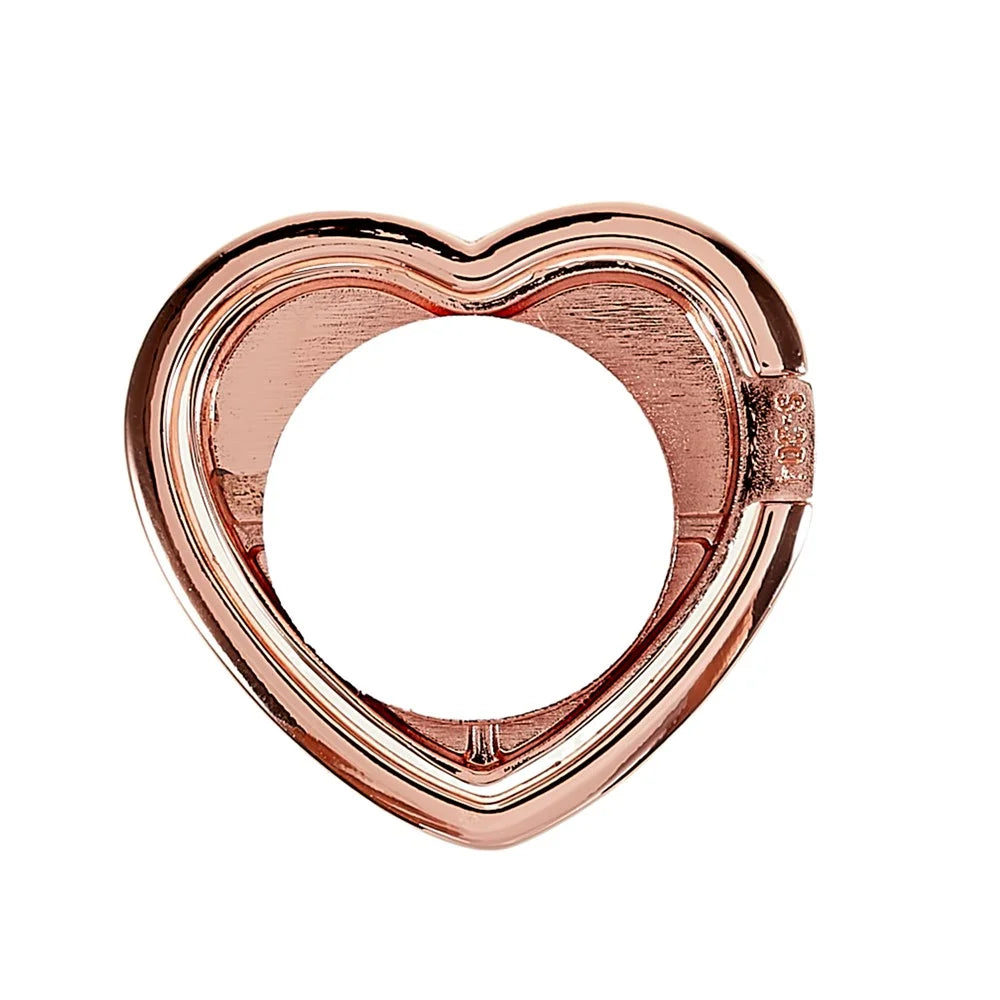 Love Heart Shaped Cell Phone Ring Holder 360 Degree Rotation Finger Ring Kickstand Metal Phone Grip - Rose Gold - 6