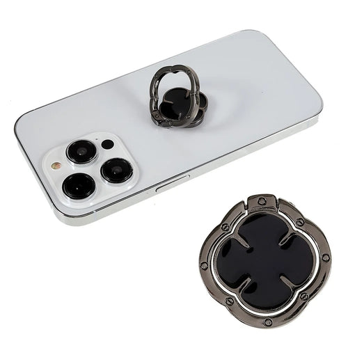 Clover Phone Ring Finger Kickstand Back Stand Holder Bracket Metal Grip Hook  for Smartphone - Black - 1