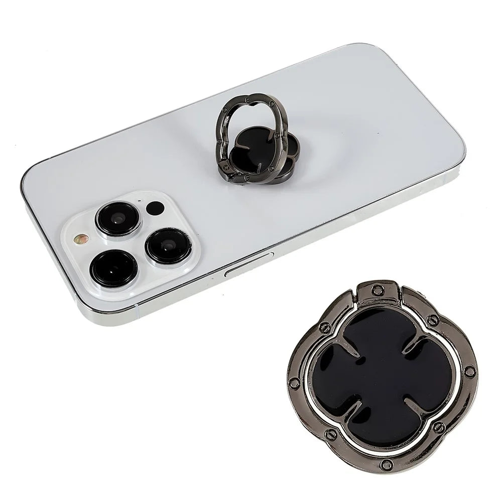 Clover Phone Ring Finger Kickstand Back Stand Holder Bracket Metal Grip Hook  for Smartphone - Black - 1