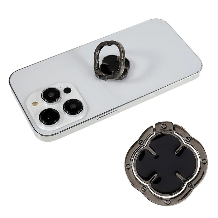 Clover Phone Ring Finger Kickstand Back Stand Holder Bracket Metal Grip Hook  for Smartphone - Black - 1