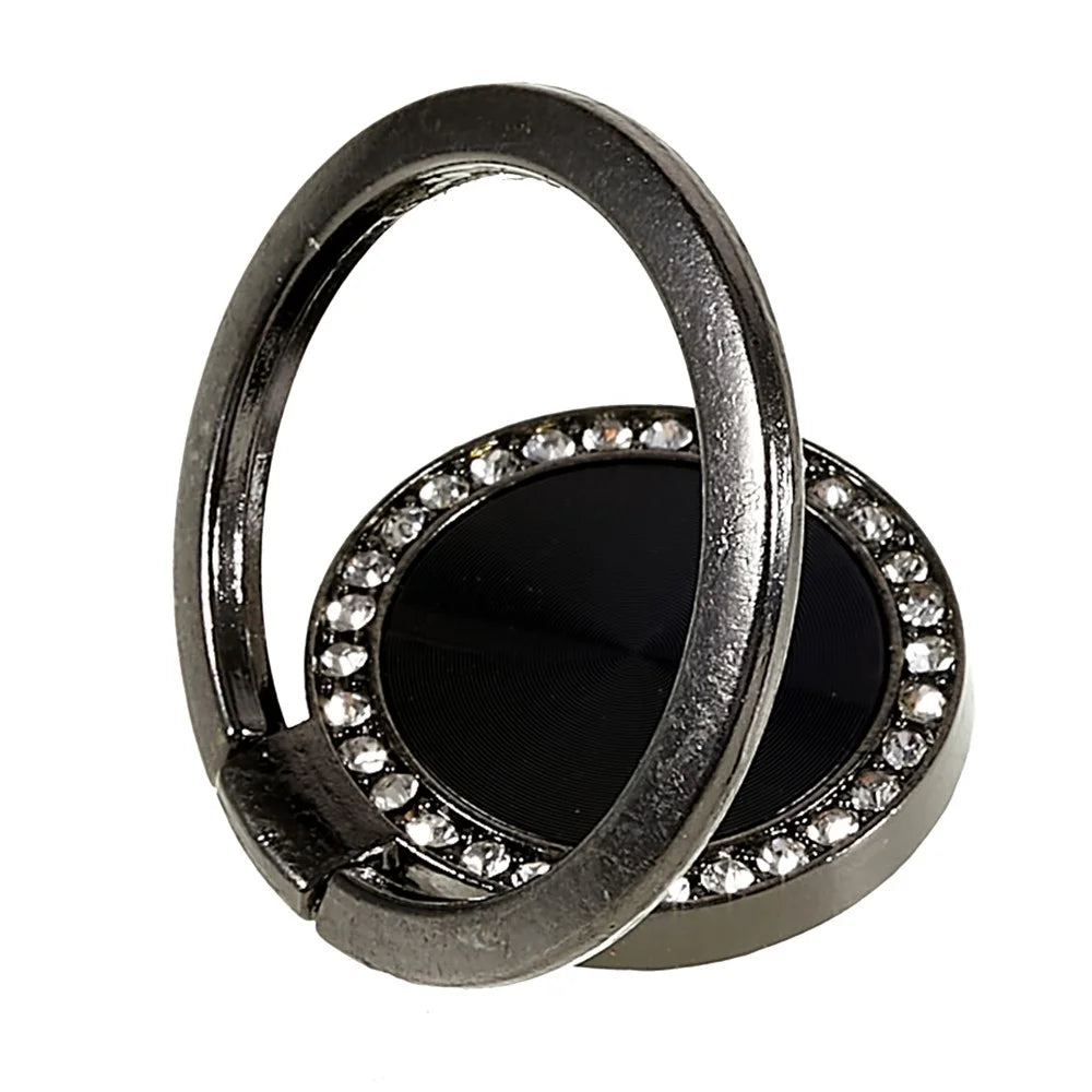 Rhinestone Decor Phone Ring Kickstand Holder CD Veins Rotation Metal Finger Grip Adjustable Cellphone Stand - Black - 4