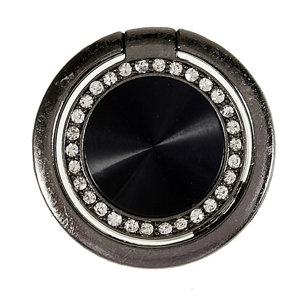 Rhinestone Decor Phone Ring Kickstand Holder CD Veins Rotation Metal Finger Grip Adjustable Cellphone Stand - Black - 5