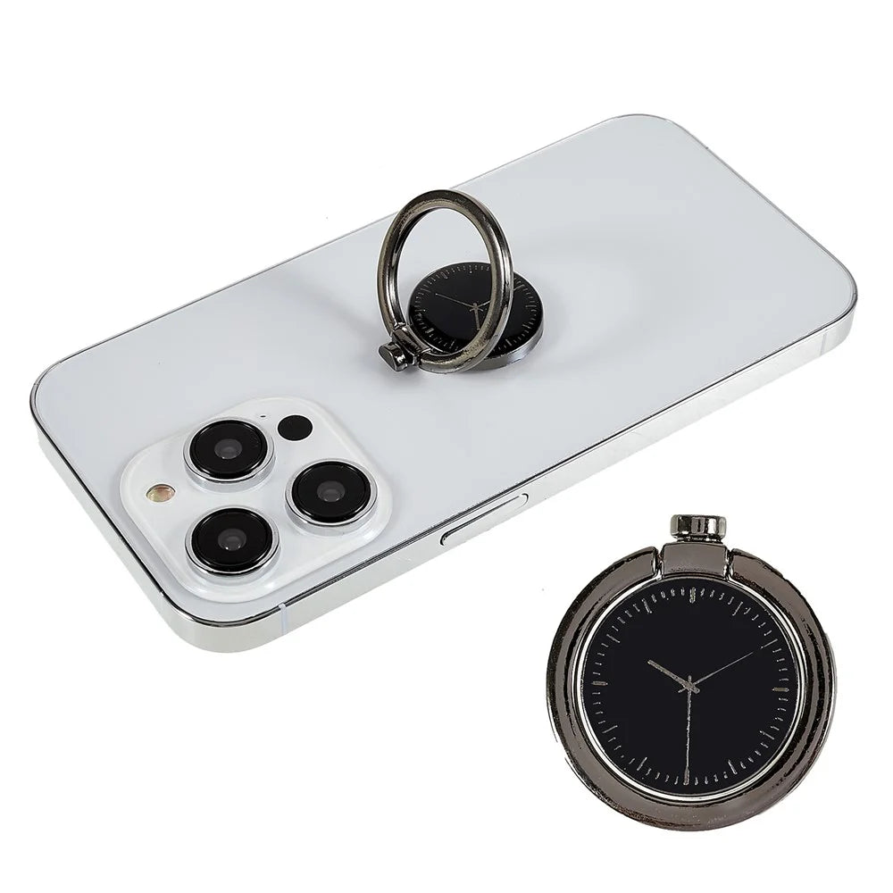 Time Clock Stand Holder Rotation Ring Grip Ring Bracket Phone Ring Holder Compatible with Various Smartphones - Black - 1