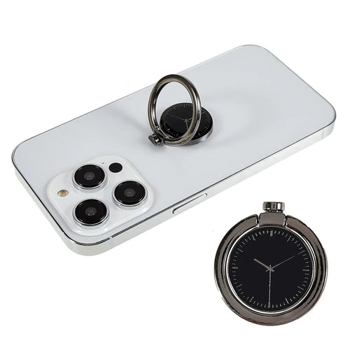 Time Clock Stand Holder Rotation Ring Grip Ring Bracket Phone Ring Holder Compatible with Various Smartphones - Black - 1