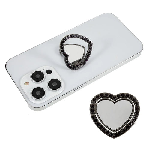 Cell Phone Ring Holder with Mirror Rhinestone Bling Finger Ring Kickstand Phone Grip - Black - 1
