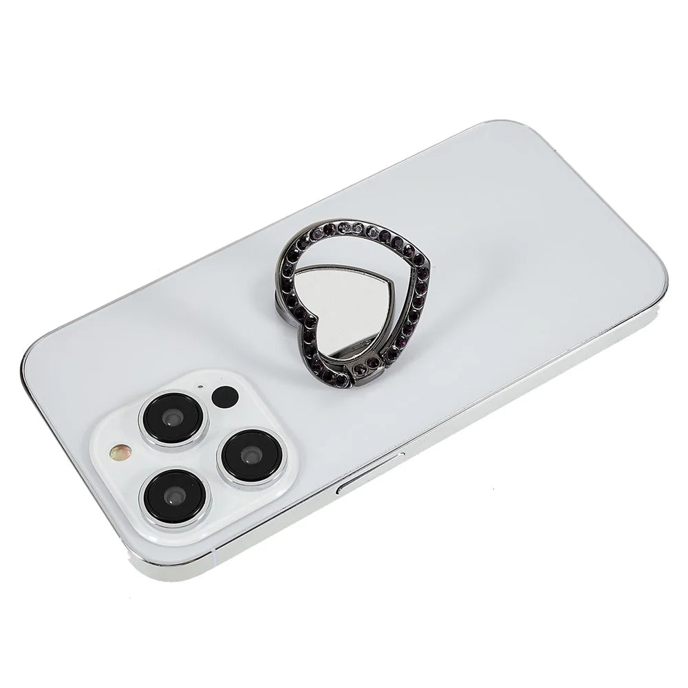 Cell Phone Ring Holder with Mirror Rhinestone Bling Finger Ring Kickstand Phone Grip - Black - 2