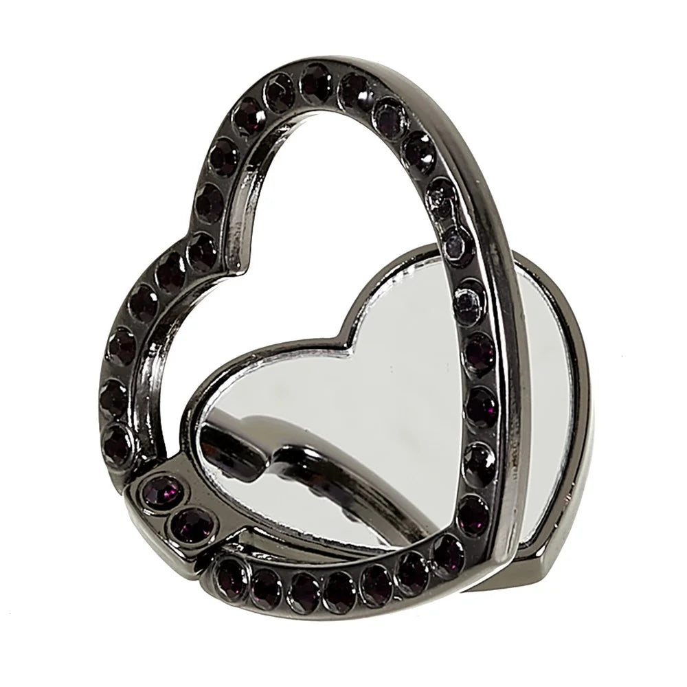 Cell Phone Ring Holder with Mirror Rhinestone Bling Finger Ring Kickstand Phone Grip - Black - 4