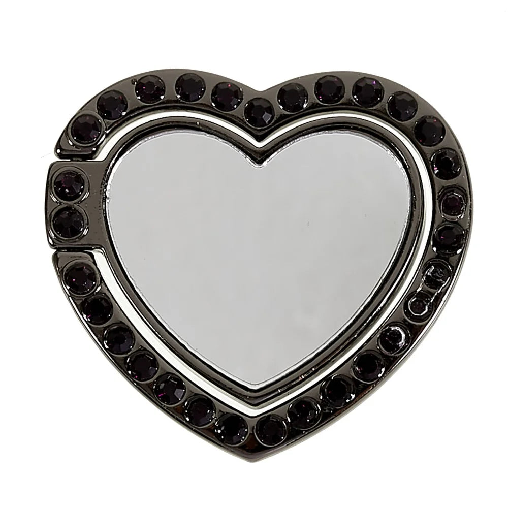 Cell Phone Ring Holder with Mirror Rhinestone Bling Finger Ring Kickstand Phone Grip - Black - 5