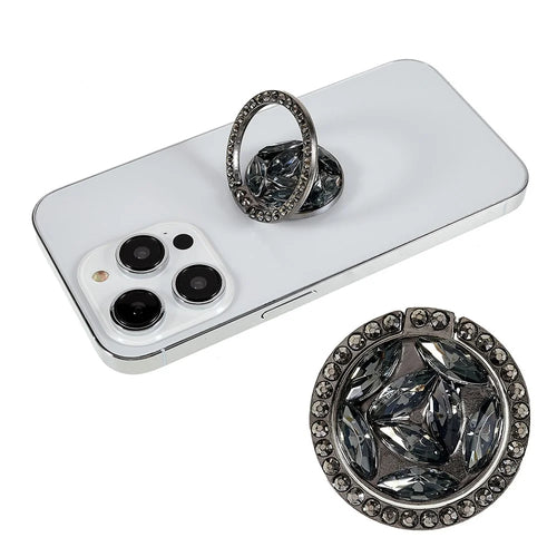 Cell Phone Ring Holder Rhinestone Phone Kickstand Grip Rotation Universal Multi Angle Metal Phone Back Grip - Black - 1