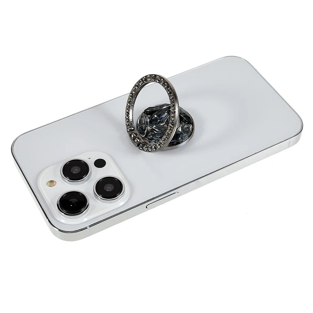 Cell Phone Ring Holder Rhinestone Phone Kickstand Grip Rotation Universal Multi Angle Metal Phone Back Grip - Black - 2