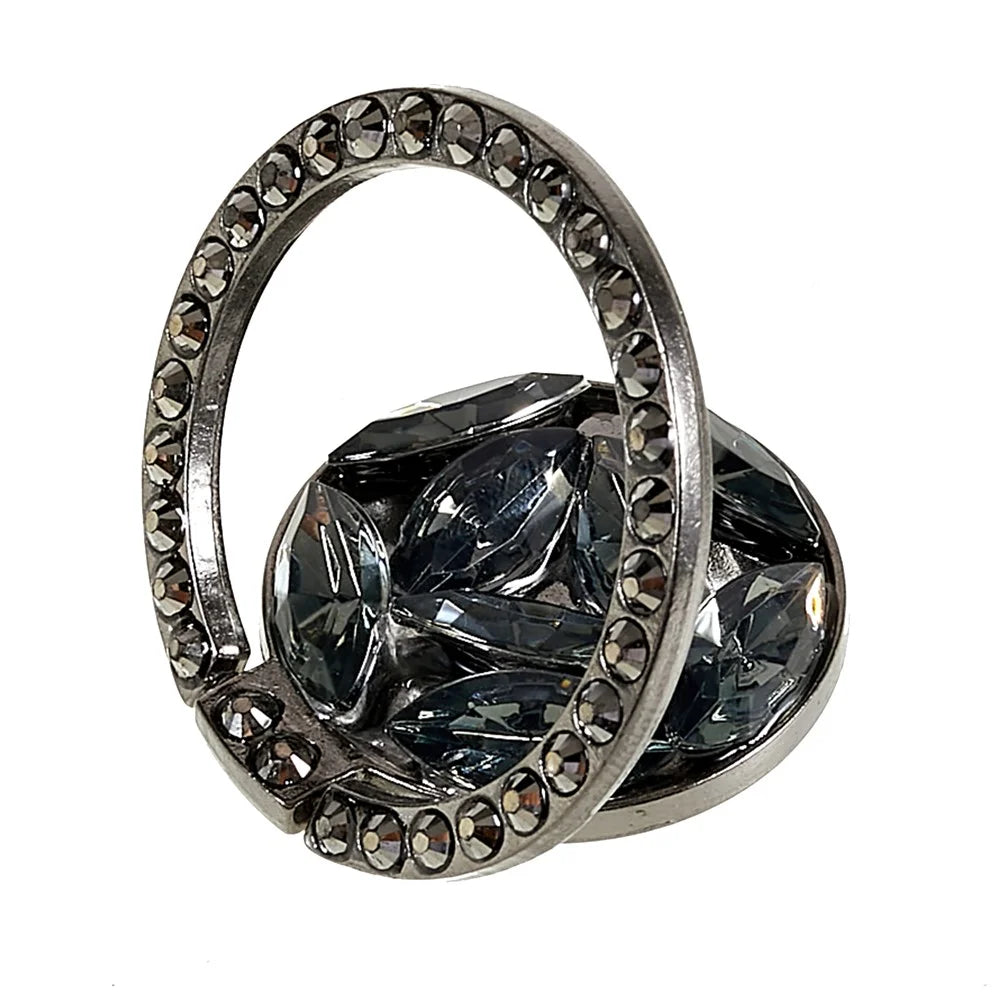Cell Phone Ring Holder Rhinestone Phone Kickstand Grip Rotation Universal Multi Angle Metal Phone Back Grip - Black - 4