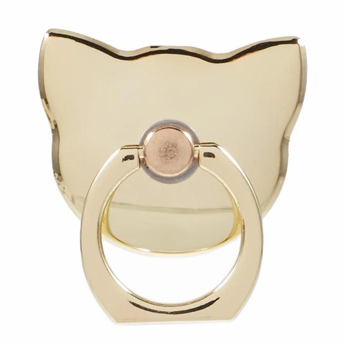 Phone Ring Holder Kickstand Cat Head Shaped Adhesive Metal Phone Bracket - Gold - 1