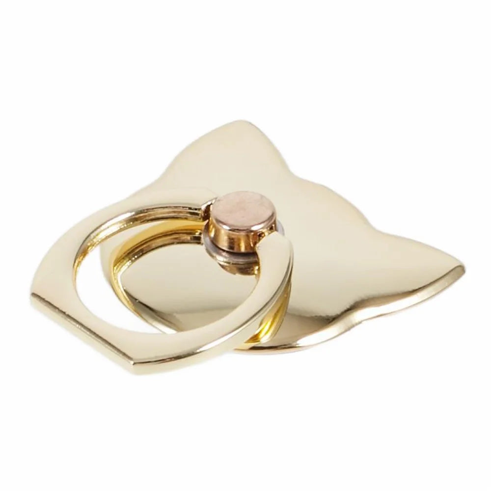 Phone Ring Holder Kickstand Cat Head Shaped Adhesive Metal Phone Bracket - Gold - 3