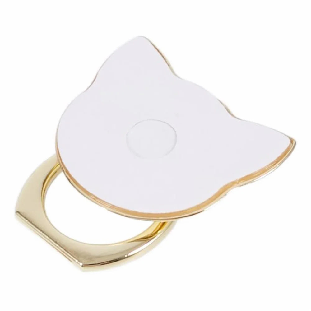 Phone Ring Holder Kickstand Cat Head Shaped Adhesive Metal Phone Bracket - Gold - 4