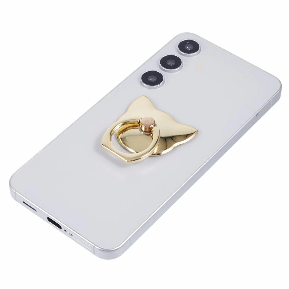 Phone Ring Holder Kickstand Cat Head Shaped Adhesive Metal Phone Bracket - Gold - 6