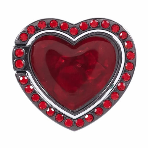 Heart Shaped Phone Kickstand Rhinestone Decor Metal Phone Finger Ring Grip - Red - 1