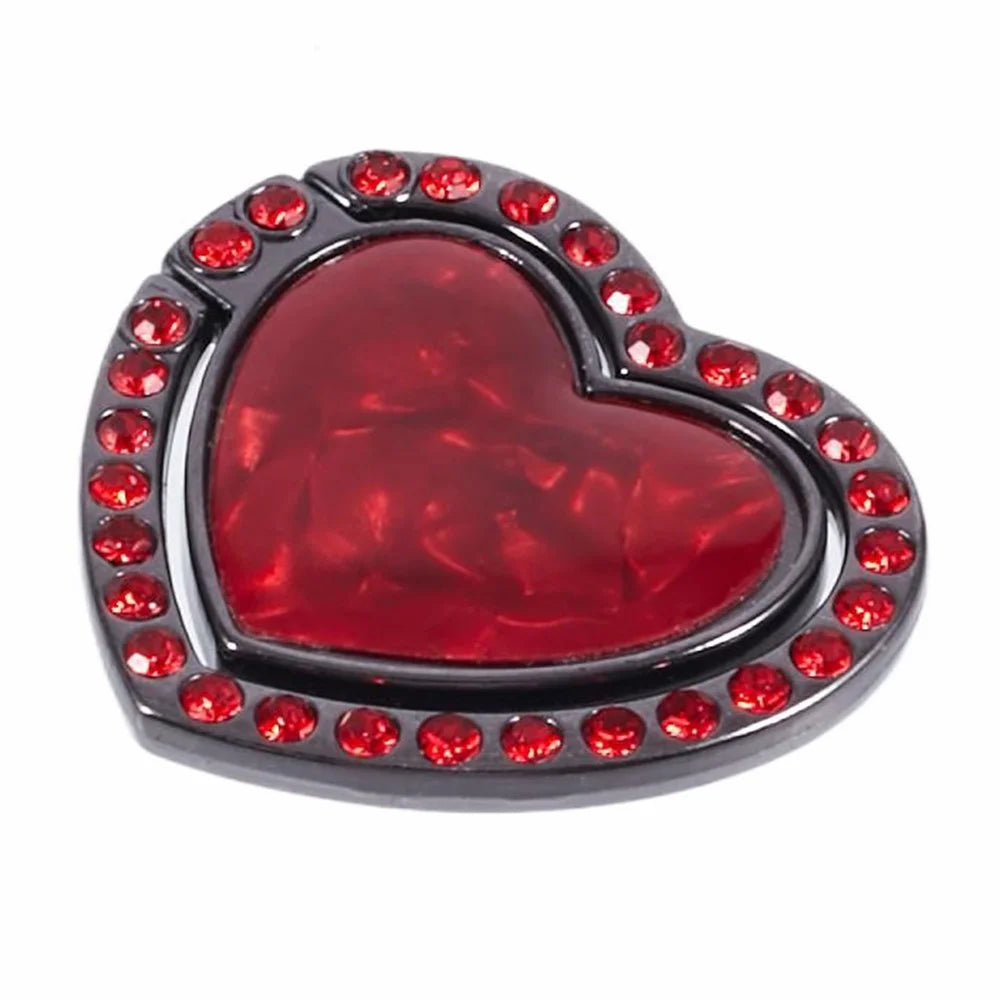 Heart Shaped Phone Kickstand Rhinestone Decor Metal Phone Finger Ring Grip - Red - 3