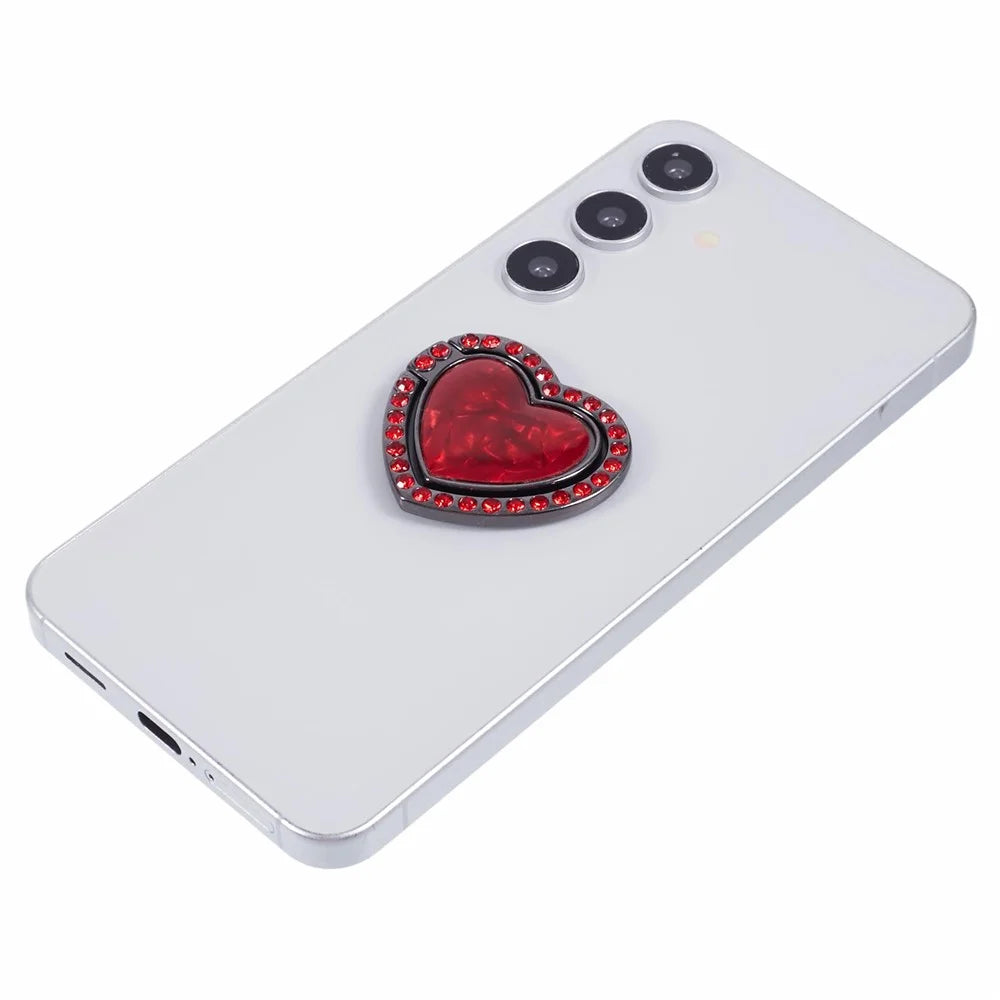Heart Shaped Phone Kickstand Rhinestone Decor Metal Phone Finger Ring Grip - Red - 6