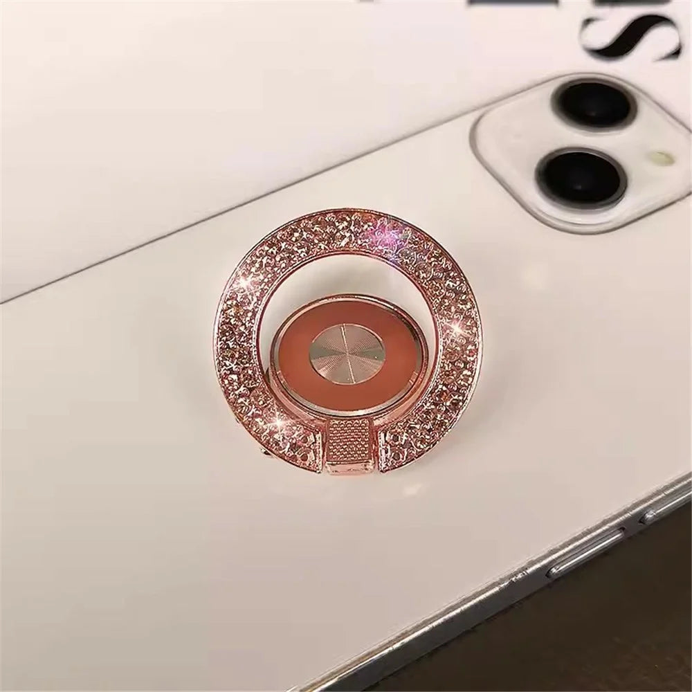 Cell Phone Ring Holder Kickstand Round Metal Rhinestones Finger Grip Loop - Pink - 2
