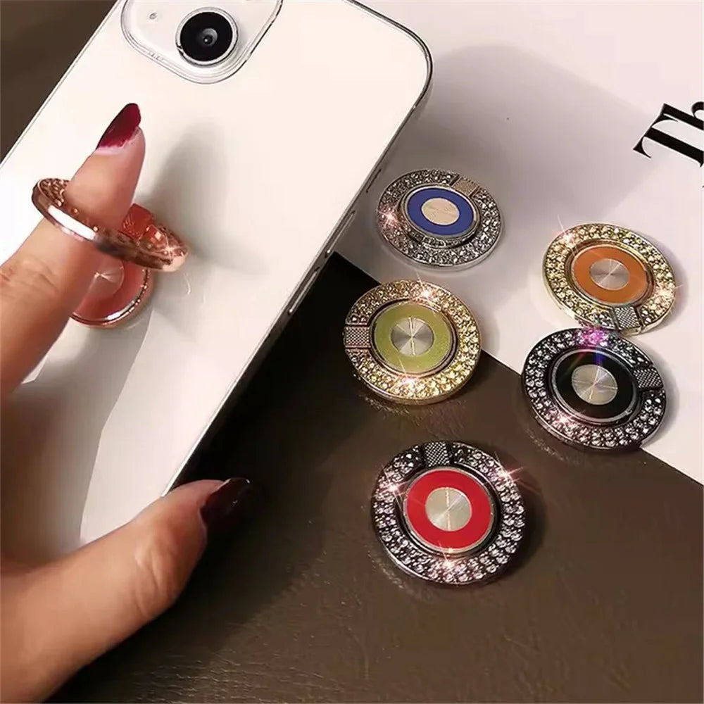 Cell Phone Ring Holder Kickstand Round Metal Rhinestones Finger Grip Loop - Pink - 6