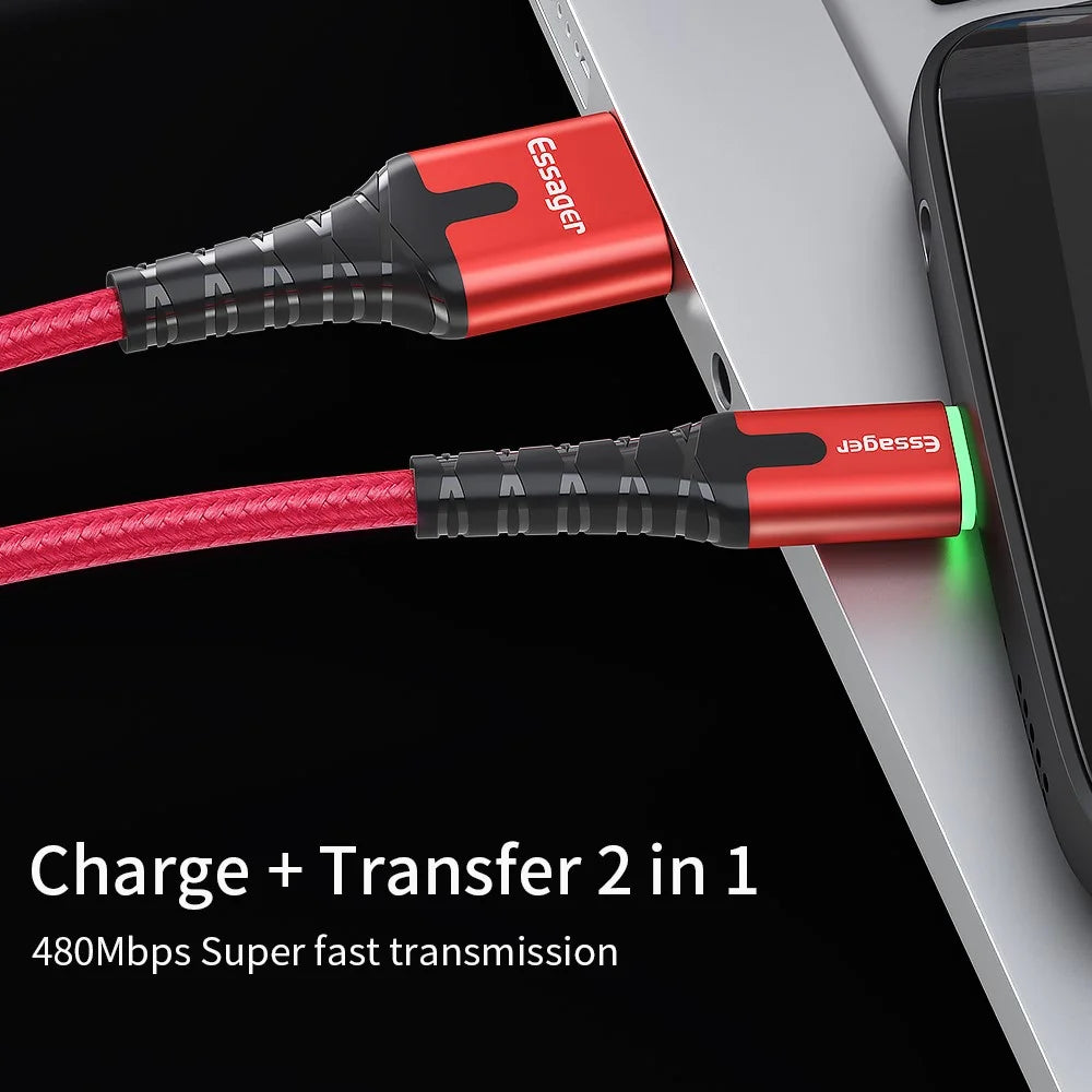 ESSAGER Micro USB to USB Nylon Braided Data Sync Charging Cord with LED Indicator 2m - Red - 6