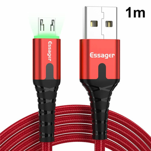 ESSAGER Micro USB to USB Nylon Braided Data Sync Charging Cord with LED Indicator 1m - Red - 1
