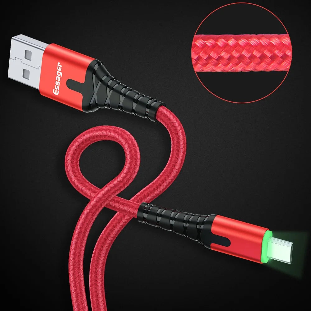 ESSAGER Micro USB to USB Nylon Braided Data Sync Charging Cord with LED Indicator 1m - Red - 2