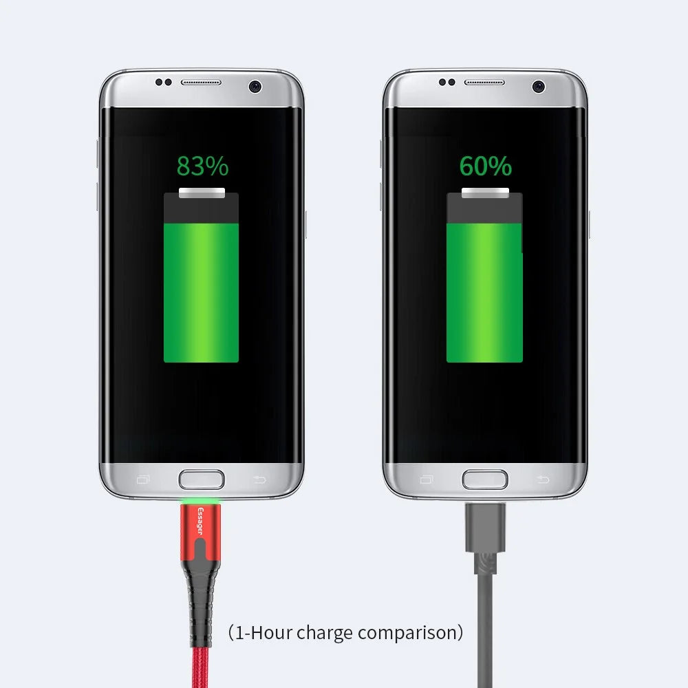 ESSAGER Micro USB to USB Nylon Braided Data Sync Charging Cord with LED Indicator 1m - Red - 3