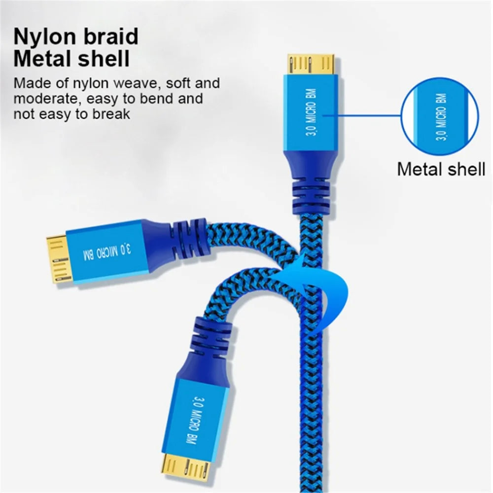 0.3m USB 3.0 Male to Micro USB 3.0 Male Braided Cable Data Transfer Charging Wire - 2