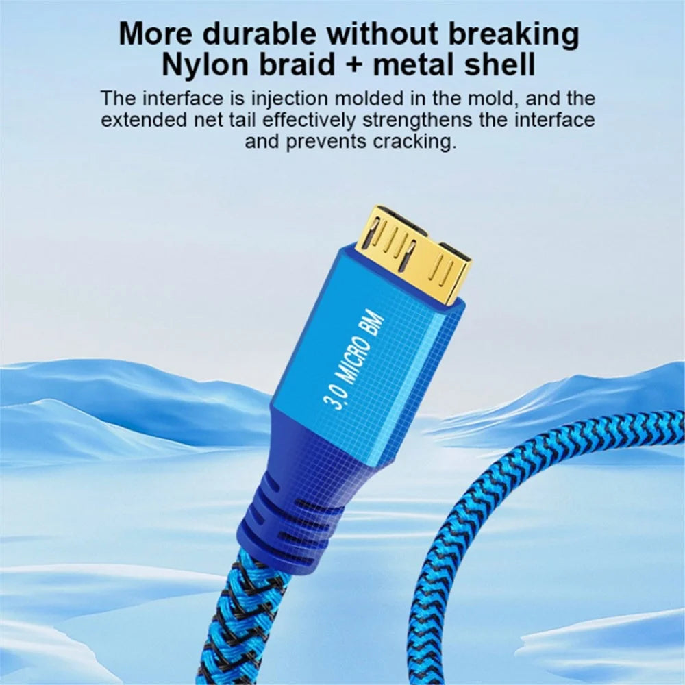 0.6m USB 3.0 Male to Micro USB 3.0 Male Braided Cable High Speed Data Transfer Charging Wire - 5