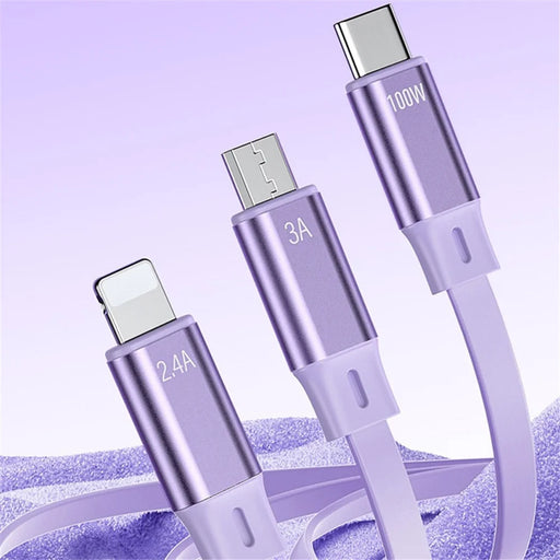 WEKOME WDC-18 Star Series 1.2m 3-in-1 Retractable 100W Fast Charging Cable Date Cord - Purple - 2