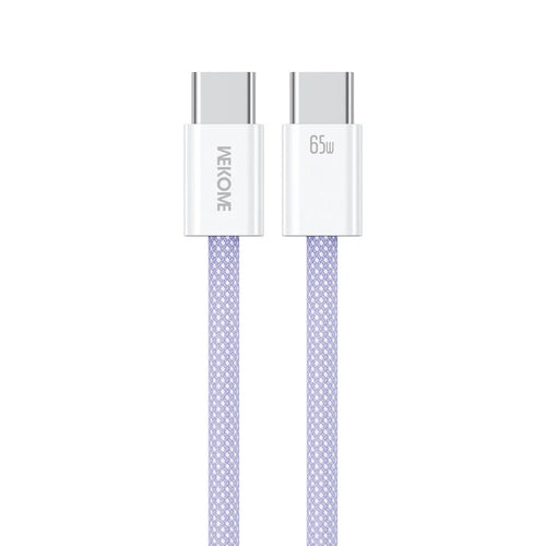 WEKOME WDC-21 1m USB-C to USB-C Charger Cable Nylon Braided 65W Fast Charging Cord - Purple - 1