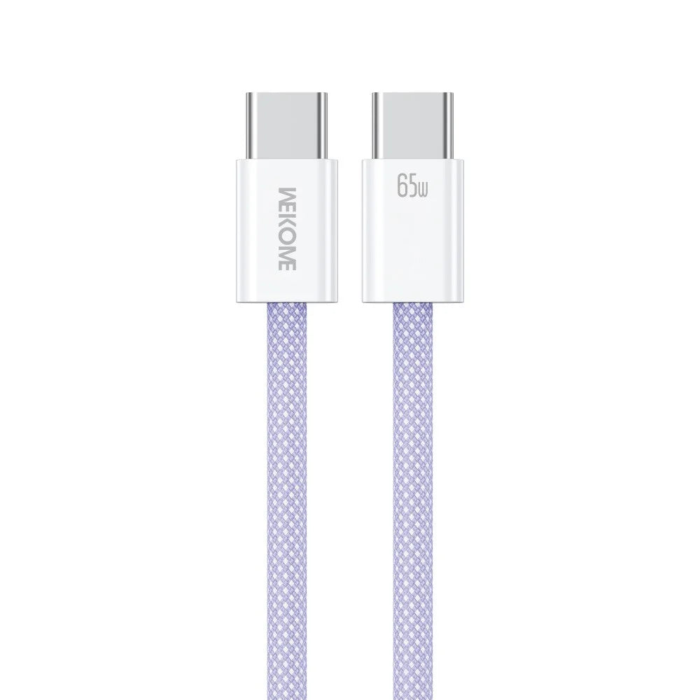 WEKOME WDC-21 1m USB-C to USB-C Charger Cable Nylon Braided 65W Fast Charging Cord - Purple - 1
