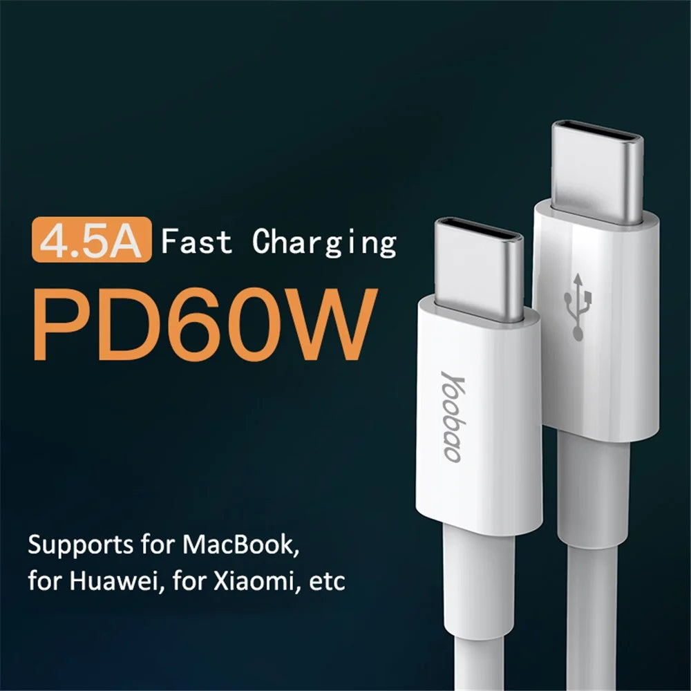 YOOBAO YB-482PD 1.2m USB-C to USB-C Cable PD 60W TPE Phone Charger Cord - 2