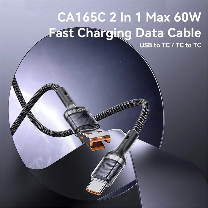 YESIDO CA165C 1.2m USB / Type-C to Type-C PD 60W Fast Charging Cable Braided Data Cable - 2