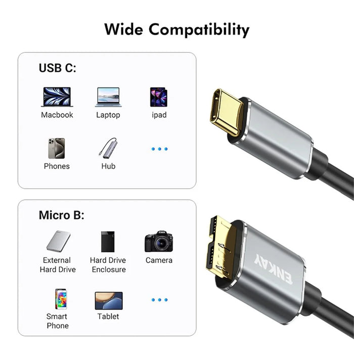 ENKAY HAT PRINCE 1.5m USB 3.1 Type-C to USB 3.0 Micro B Cable for Camera Hard Drive Charging Data Cable - 6