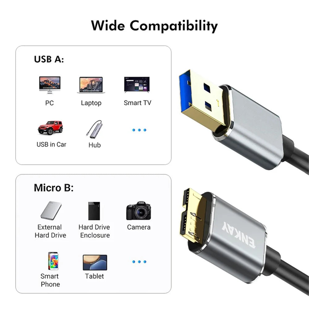 ENKAY HAT PRINCE 1.5m USB 3.0 A to USB 3.0 Micro B Cable Camera Hard Drive Charging Data Cable - 6
