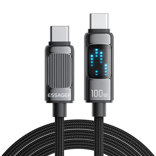 ESSAGER Dazzling Light Effect 2m Type-C to Type-C Data Cable 100W Braided Fast Charging Cord - 1