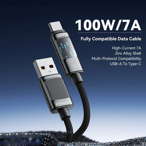 ESSAGER Dazzling Light Effect 2m USB-A to Type-C Braided Data Cable 7A Fast Charging Cord - 2