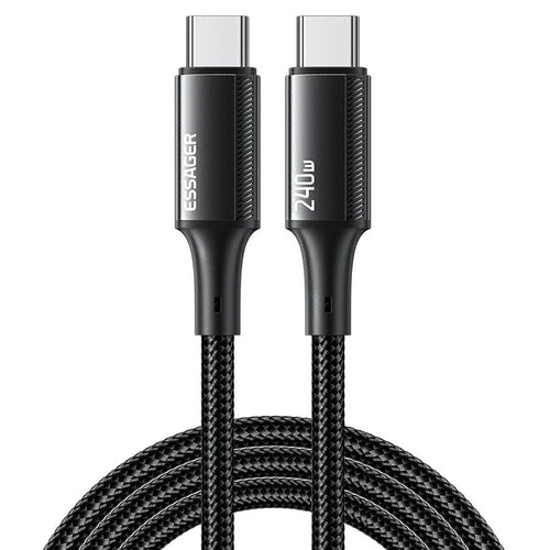 ESSAGER 2m Type-C to Type-C PD 240W Data Cable Braided Phone Laptop Fast Charging Cord - Black - 1