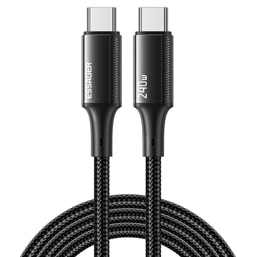 ESSAGER 1m Type-C to Type-C PD 240W Fast Charging Cord Braided Data Cable - Black - 1