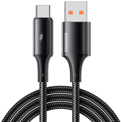ESSAGER 1m USB-A to Type-C 120W Braided Cable for Xiaomi Phone Fast Charging Data Cable - Black - 1