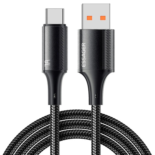 ESSAGER 1m USB-A to Type-C Braided Data Cable 100W 7A Phone Fast Charging Cord - Black - 1