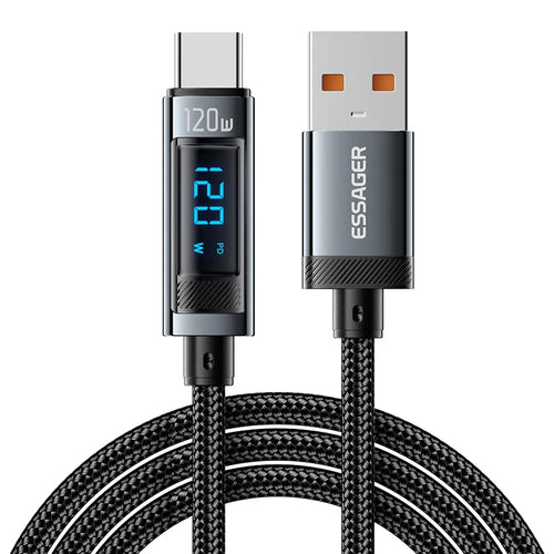 ESSAGER EXC120-HCA0G-P 2m USB-A to Type-C for Xiaomi Fast Charging 120W Digital Display Data Cable - 1