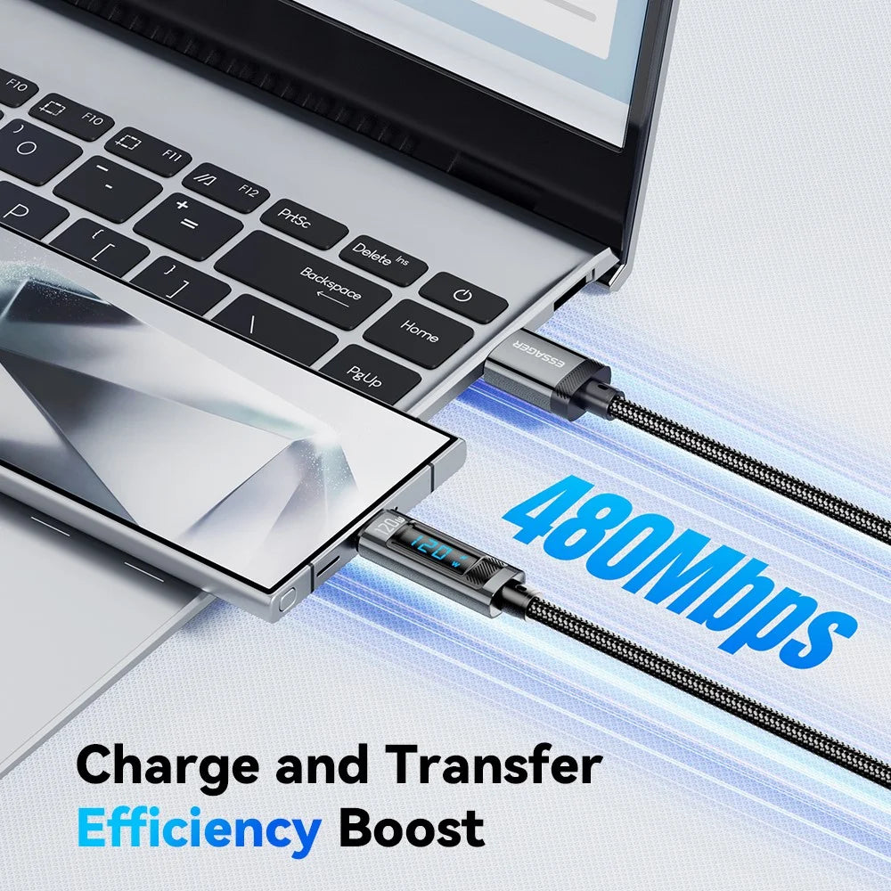 ESSAGER EXC120-HCA0G-P 2m USB-A to Type-C for Xiaomi Fast Charging 120W Digital Display Data Cable - 5