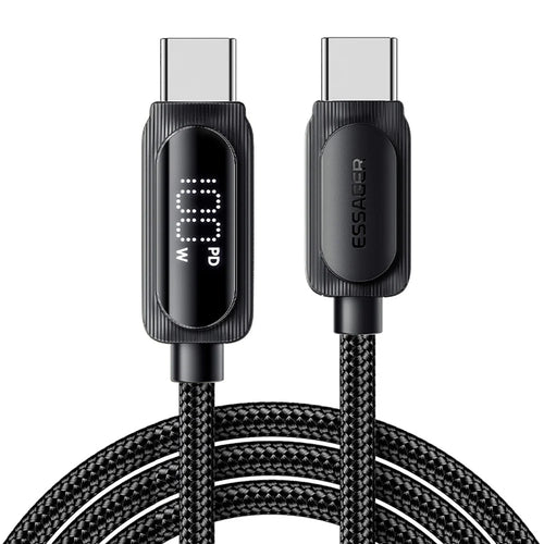 ESSAGER 3m Type-C to Type-C PD 100W Digital Display Data Cable Braided Fast Charging Cord - 1