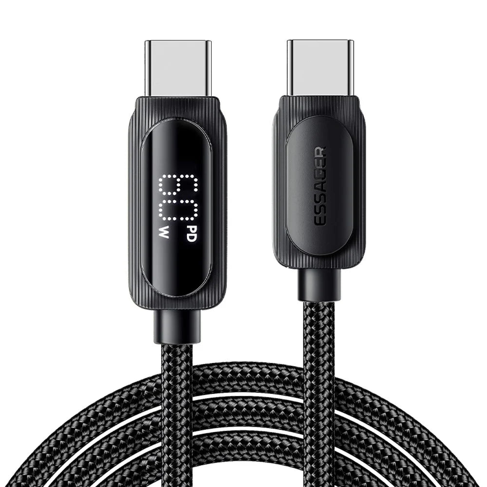 ESSAGER 2m Type-C to Type-C PD 60W Digital Display Cable Phone Tablet Laptop Fast Charging Cable - 1